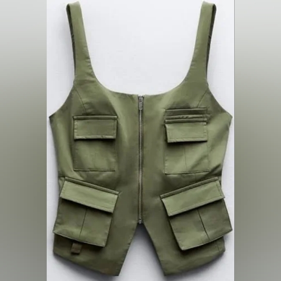 Zara pockets vest top light khaki/green sz L BNWT - Picture 3 of 8